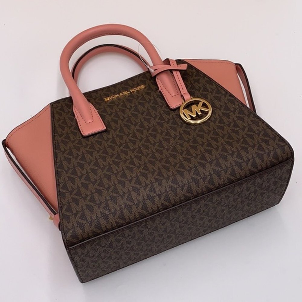 Michael Kors Avril Small Logo Top-Zip Satchel Sunset Rose - Picture 10 of 16